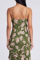 Load image into Gallery viewer, Dark Green Floral Spaghetti Straps A Line Maxi Formal with Ruffles