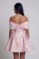 Load image into Gallery viewer, Pink A Line Floral Off the Shoulder Short Homecoming Dress with Bow