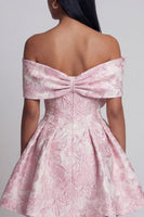 Load image into Gallery viewer, Pink A Line Floral Off the Shoulder Short Homecoming Dress with Bow