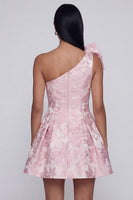 Load image into Gallery viewer, Pink Floral One Shoulder A Line Short Homecoming Dress with Bow