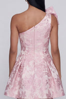 Load image into Gallery viewer, Pink Floral One Shoulder A Line Short Homecoming Dress with Bow