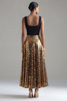 Load image into Gallery viewer, Black and Gold Square Neck Glitter A Line Sequin Maxi Formal Dress
