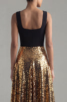 Load image into Gallery viewer, Black and Gold Square Neck Glitter A Line Sequin Maxi Formal Dress