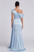 Load image into Gallery viewer, Sky Blue Ruched One Shoulder Long Mermaid Formal Dress with Side Cape