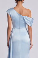 Load image into Gallery viewer, Sky Blue Ruched One Shoulder Long Mermaid Formal Dress with Side Cape