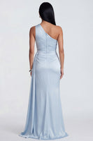 Load image into Gallery viewer, Sky Blue Ruched One Shoulder Long Mermaid Formal Dress with Slit