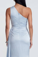 Load image into Gallery viewer, Sky Blue Ruched One Shoulder Long Mermaid Formal Dress with Slit