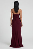 Load image into Gallery viewer, Burgundy Ruched Strapless Long Mermaid Formal Dress with Slit