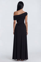 Load image into Gallery viewer, Black Ruched Sheath Cut Out Long Formal Dress with Side Cape