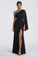 Load image into Gallery viewer, Black Ruched Mermaid One Shoulder Long Formal Dress
