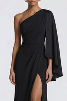 Load image into Gallery viewer, Black Ruched Mermaid One Shoulder Long Formal Dress