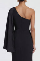 Load image into Gallery viewer, Black Ruched Mermaid One Shoulder Long Formal Dress