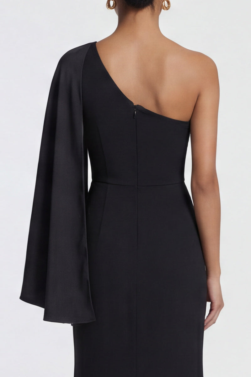 Load image into Gallery viewer, Black Ruched Mermaid One Shoulder Long Formal Dress