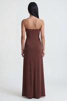 Load image into Gallery viewer, Brown Ruched Strapless Long Sheath Formal Dress with Slit