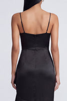 Load image into Gallery viewer, Black Spaghetti Straps Ruffled Mermaid Ruched Long Formal Dress with Slit