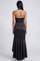 Load image into Gallery viewer, Black Halter Ruched Long Ruffled Mermaid Formal Dress with Slit