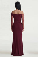 Load image into Gallery viewer, Burgundy Ruched Long Sleeves Long Mermaid Formal Dress with Slit