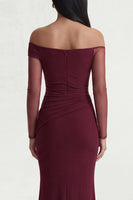 Load image into Gallery viewer, Burgundy Ruched Long Sleeves Long Mermaid Formal Dress with Slit