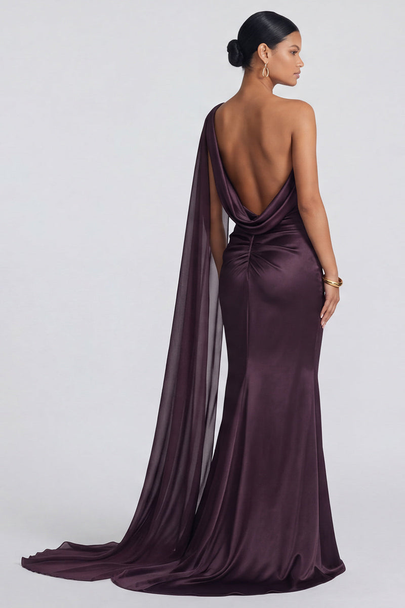 Load image into Gallery viewer, Cabernet Ruched One Shoulder Mermaid Long Formal Dress with Side Cape