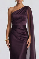 Load image into Gallery viewer, Cabernet Ruched One Shoulder Mermaid Long Formal Dress with Side Cape