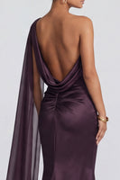 Load image into Gallery viewer, Cabernet Ruched One Shoulder Mermaid Long Formal Dress with Side Cape