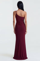 Load image into Gallery viewer, Burgundy Ruched One Shoulder Long Mermaid Formal Dress