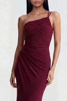 Load image into Gallery viewer, Burgundy Ruched One Shoulder Long Mermaid Formal Dress