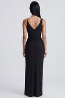 Load image into Gallery viewer, Black Ruched V-Neck Long Sheath Formal Dress with Slit