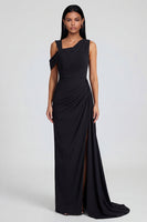 Load image into Gallery viewer, Black Ruched One Shoulder Long Sheath Formal Dress with Side Cape