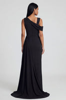 Load image into Gallery viewer, Black Ruched One Shoulder Long Sheath Formal Dress with Side Cape