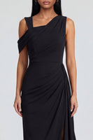 Load image into Gallery viewer, Black Ruched One Shoulder Long Sheath Formal Dress with Side Cape