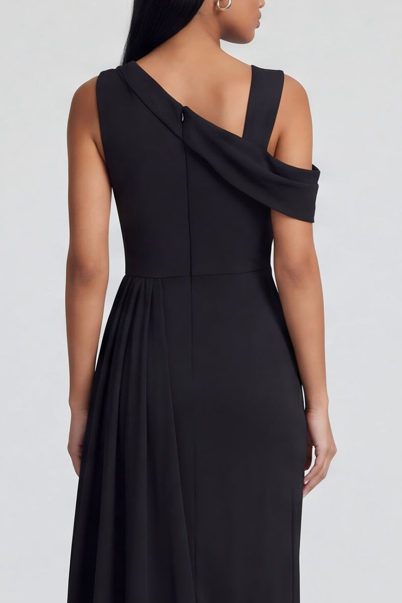 Load image into Gallery viewer, Black Ruched One Shoulder Long Sheath Formal Dress with Side Cape