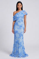 Load image into Gallery viewer, Yellow Floral Butter Ruched One Shoulder Long Mermaid Formal Dress