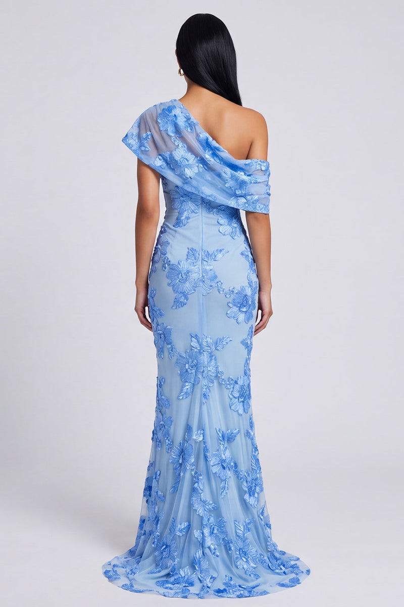 Load image into Gallery viewer, Yellow Floral Butter Ruched One Shoulder Long Mermaid Formal Dress