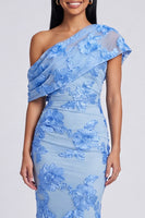 Load image into Gallery viewer, Yellow Floral Butter Ruched One Shoulder Long Mermaid Formal Dress
