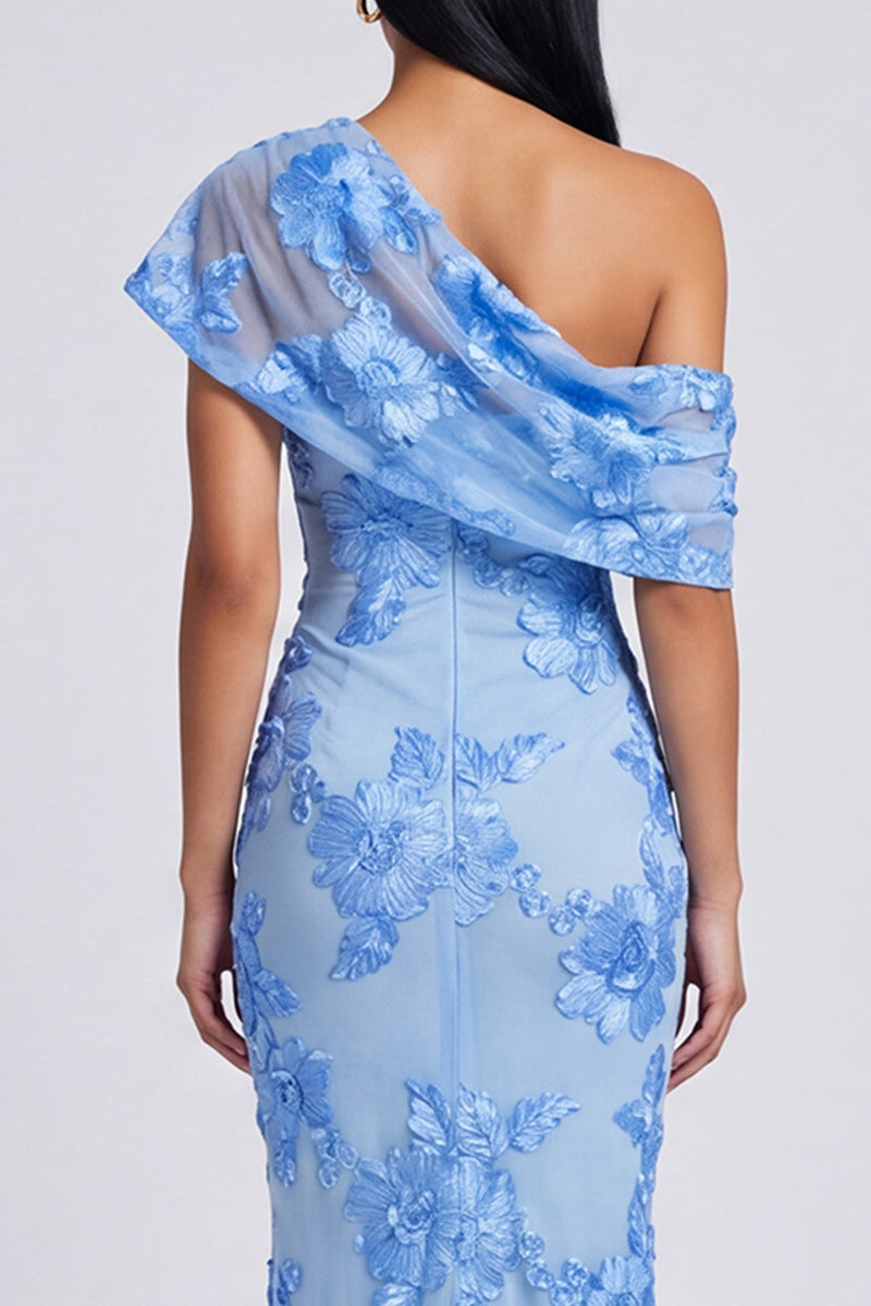 Load image into Gallery viewer, Yellow Floral Butter Ruched One Shoulder Long Mermaid Formal Dress
