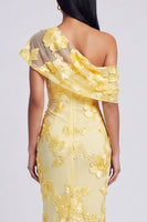Load image into Gallery viewer, Yellow Floral Butter Ruched One Shoulder Long Mermaid Formal Dress