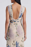 Load image into Gallery viewer, Ivory Ruched Floral Long Mermaid Formal Dress with Slit