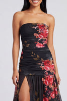 Load image into Gallery viewer, Ivory Floral Strapless Ruched Long A Line Formal Dress with Slit