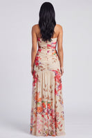 Load image into Gallery viewer, Ivory Floral Strapless Ruched Long A Line Formal Dress with Slit
