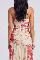 Load image into Gallery viewer, Ivory Floral Strapless Ruched Long A Line Formal Dress with Slit