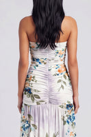 Load image into Gallery viewer, Ivory Floral Strapless Ruched Long A Line Formal Dress with Slit