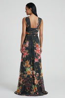Load image into Gallery viewer, Black Ruched Floral Mermaid Long Formal Dress with Slit