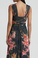 Load image into Gallery viewer, Black Ruched Floral Mermaid Long Formal Dress with Slit