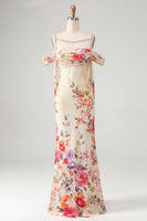 Load image into Gallery viewer, Black Floral Off the Shoulder Beaded Ruched Long Mermaid Formal Dress with Cape