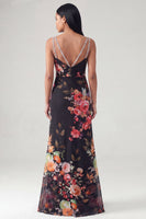 Load image into Gallery viewer, Black Floral V-Neck Mermaid Long Formal Dress with Beading