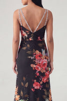 Load image into Gallery viewer, Black Floral V-Neck Mermaid Long Formal Dress with Beading