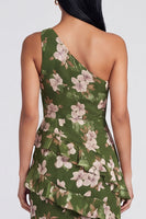 Load image into Gallery viewer, Dark Green Ruffled One Shoulder Floral Long A Line Formal Dress with Slit