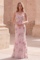 Load image into Gallery viewer, Sparkly Pink Mermaid Beaded Long Floral Formal Dress