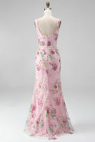 Load image into Gallery viewer, Sparkly Pink Mermaid Beaded Long Floral Formal Dress